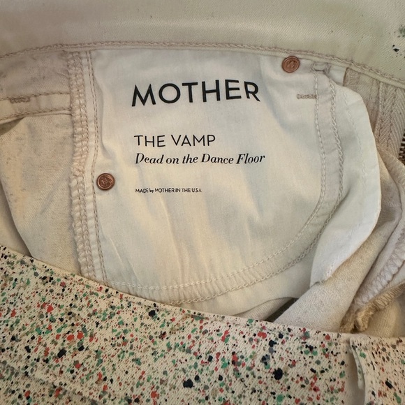 MOTHER “The Vamp” Splatter Jeans Speckled Cream Women's Pants | Size 25 - Picture 12 of 14